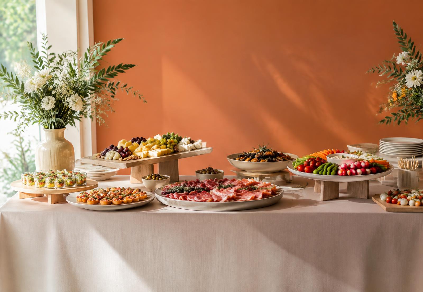 Mesa de buffet montada para un evento de empresa